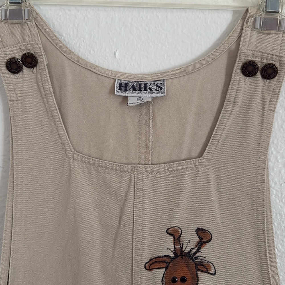Vintage 90s Haik’s Khaki Hand-painted Giraffe Denim Shortalls Jumper Medium - Picture 4 of 8